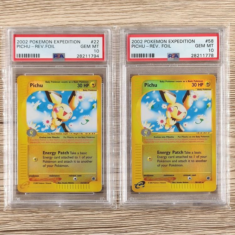 My PSA 10 reverse holofoil #22 and #58 Pichu cards.